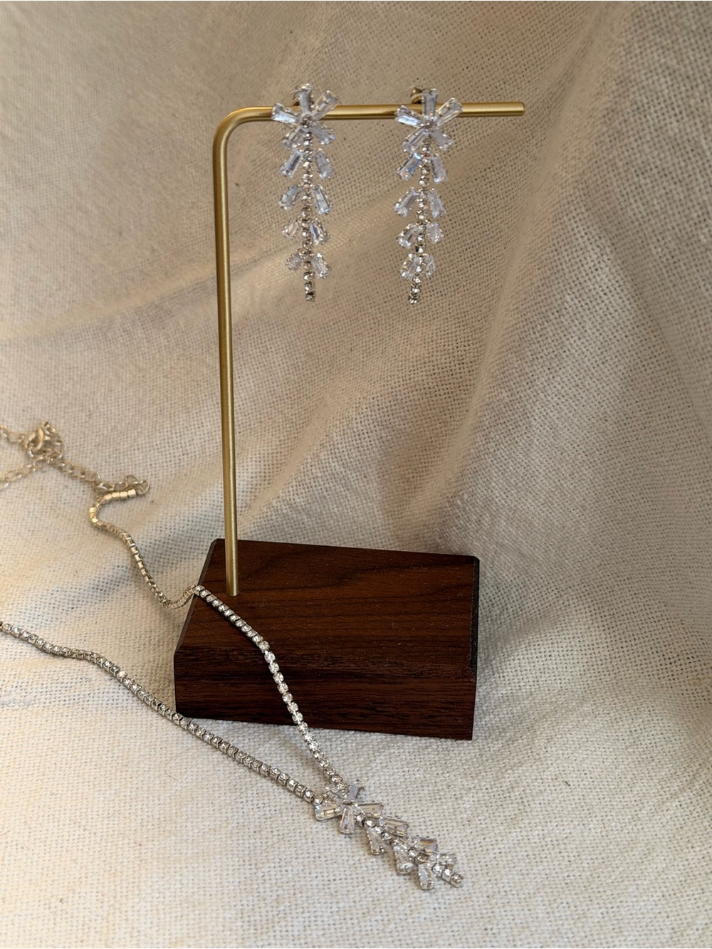 Crystal Drop Earrings and Necklace Set CZ - Prom Jewelry - Picture 5 of 6